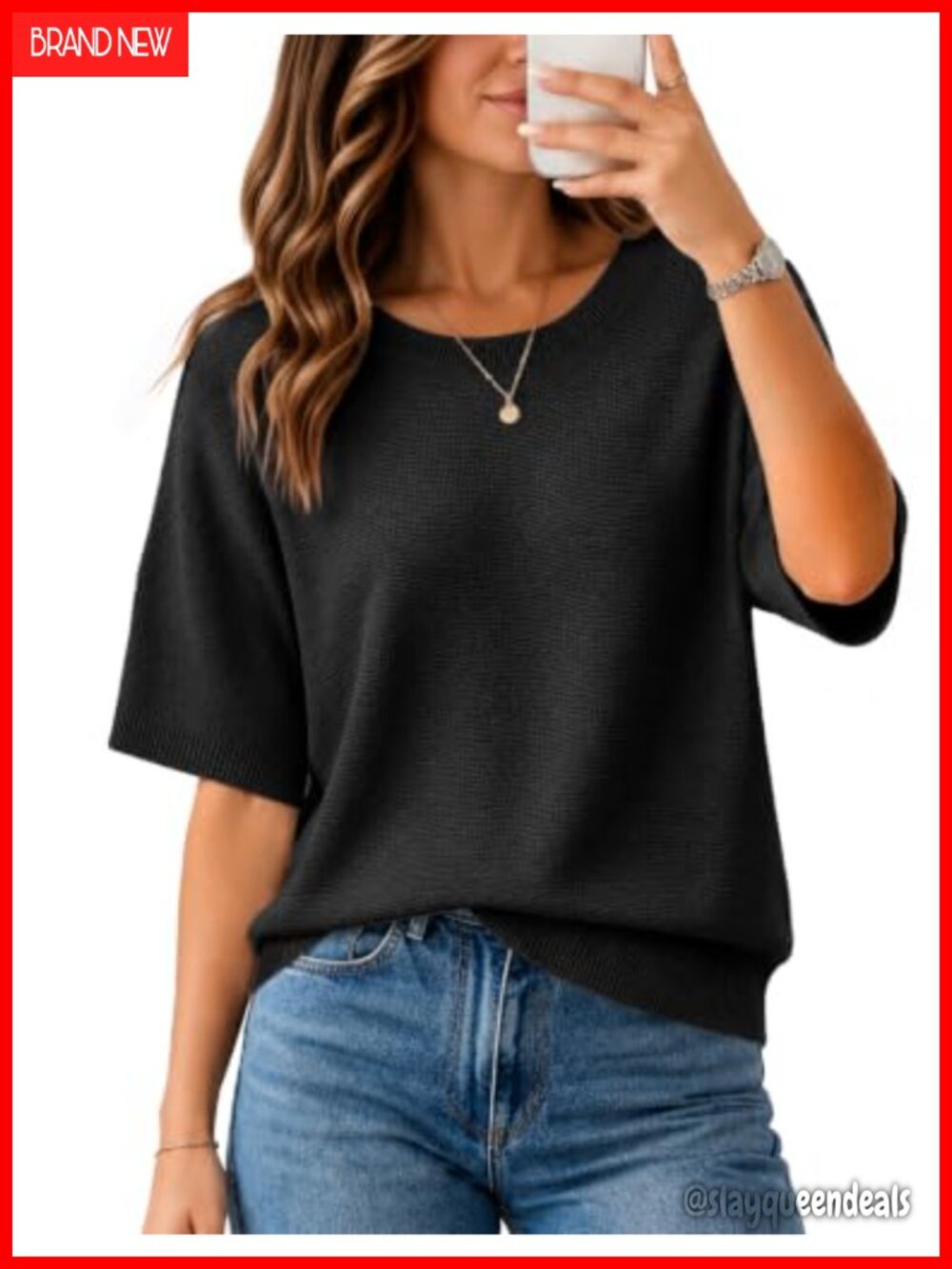 Women's Batwing Sleeve Boat Neck Casual Pullover Sweater Top